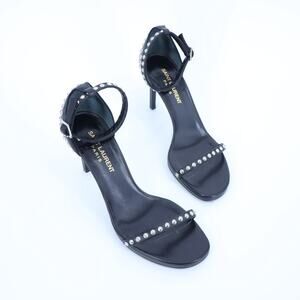 SAINT LAURENT Jane Studded Sandal Black Leather Heels Women's 35.5/US 5.5